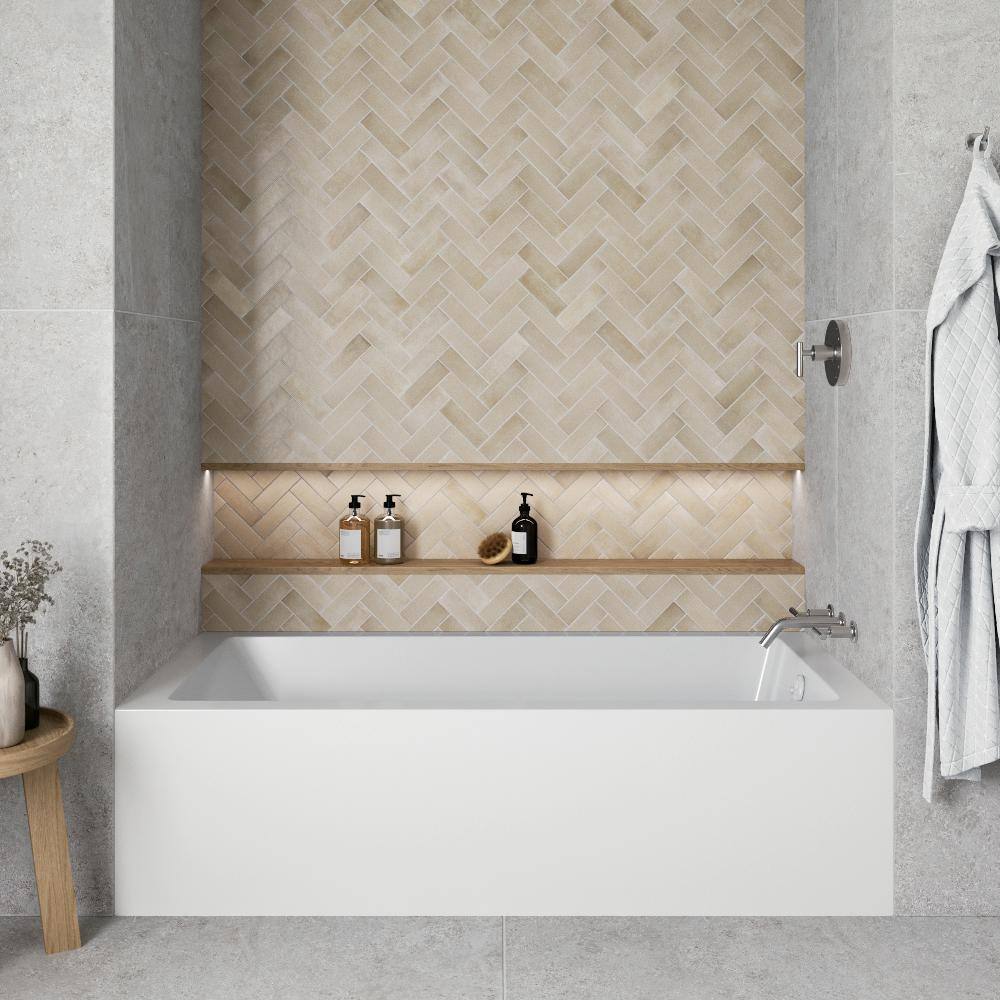 66-Inch Glossy White Acrylic Right-Hand Drain Alcove Bathtub