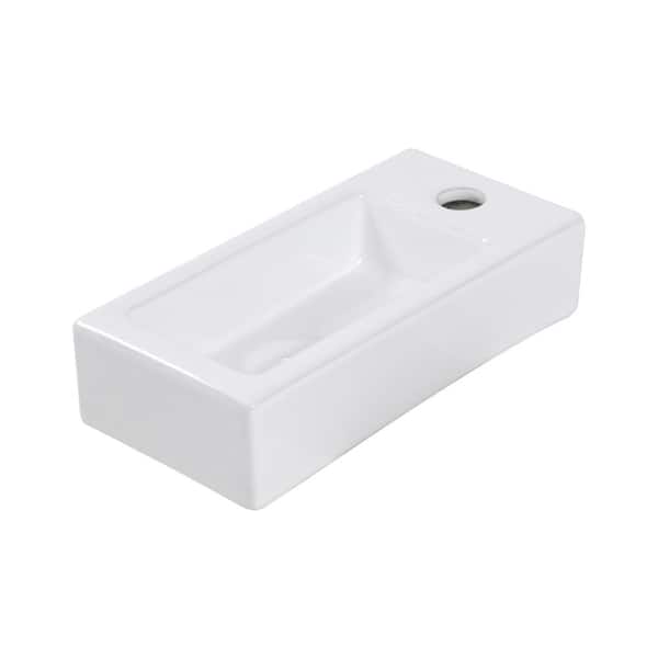 3.54 in. Wall-Mounted Rectangular Bathroom Sink in White Ceramic with Single Faucet Hole