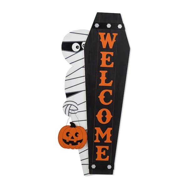 38 in. H and 42 in. H Halloween Wood Mummy and Welcome Coffin Porch Decor, Set of 2 or 1 Piece (2 Function)