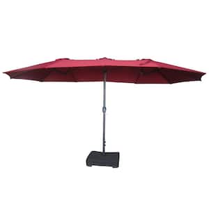 15 ft. Outdoor Aluminum Pole Patio Market Umbrella in Dark Red with Base