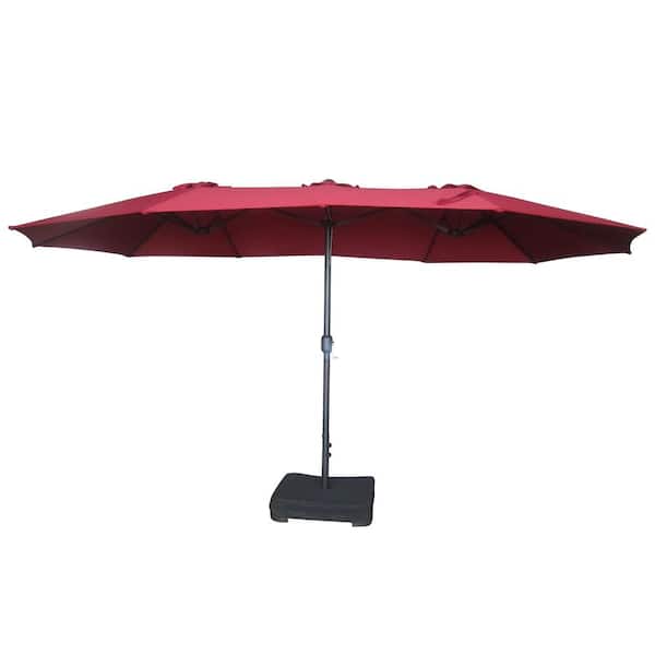 15 ft. Outdoor Aluminum Pole Patio Market Umbrella in Dark Red with Base