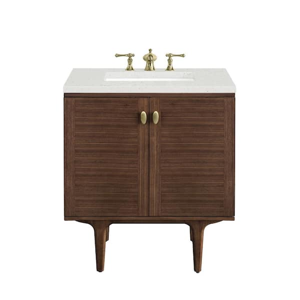 James Martin Vanities Amberly 30.0 in. W x 23.5 in. D x 34.7 in. H Single Bathroom Vanity Mid-Century Walnut and Lime Delight Quartz Top