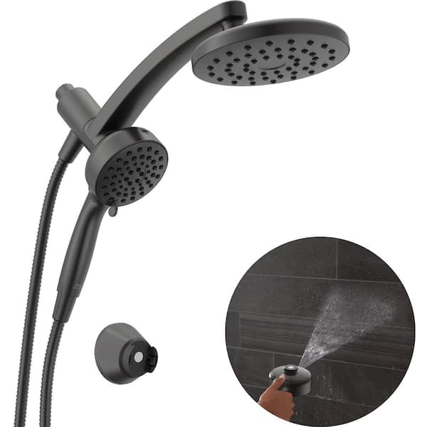 PivotPro ProClean 3-in-1 6-Spray Wall Mount Dual Fixed and Handheld Shower Head 1.75 GPM in Matte Black