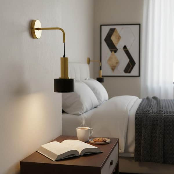 1-Light Metal Black and Gold Wall Sconce Lighting, Modern Wall Light Fixture for Living Room Bedroom Bedside