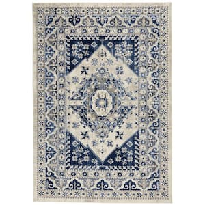 Cyrus Ivory Blue 5 ft. x 7 ft. Medallion Traditional Area Rug