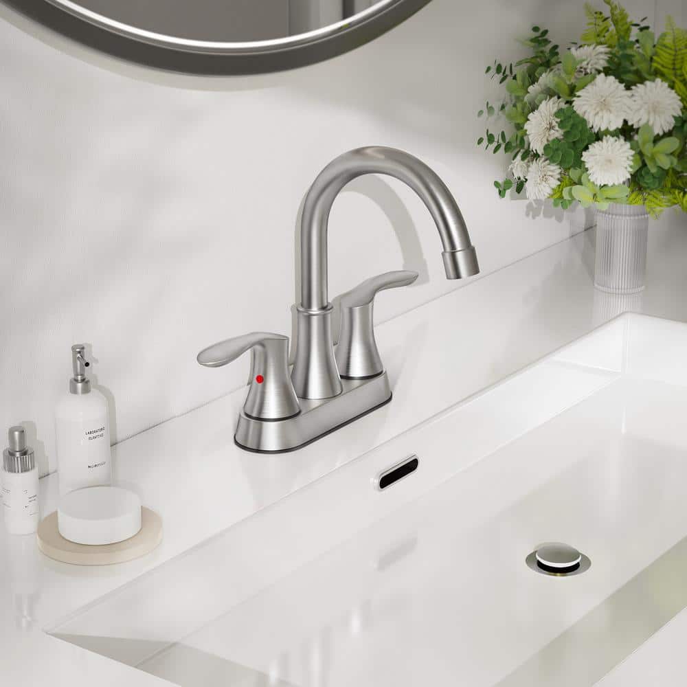 Brushed Nickel High Arc Double Handle Bathroom Faucet