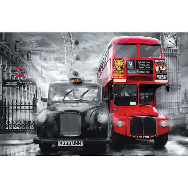 Ideal Decor 45 in. x 69 in. Taxi and Bus Wall Mural
