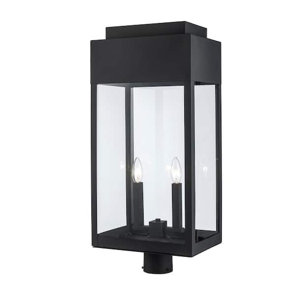 Bel Air Lighting Marley 27 in. 2-Light Black Outdoor Lamp Post Light Fixture with Clear Glass