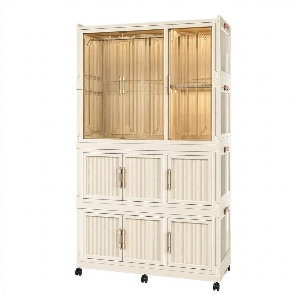 62.2 in. H x 36.22 in. W x 17.72 in. D White Portable Closet Storage Organizer with Magnetic Doors, Hanging Rod