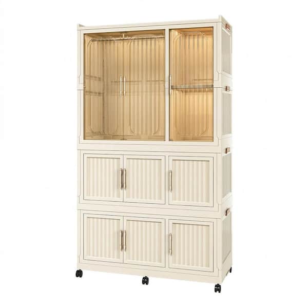 62.2 in. H x 36.22 in. W x 17.72 in. D White Portable Closet Storage Organizer with Magnetic Doors, Hanging Rod