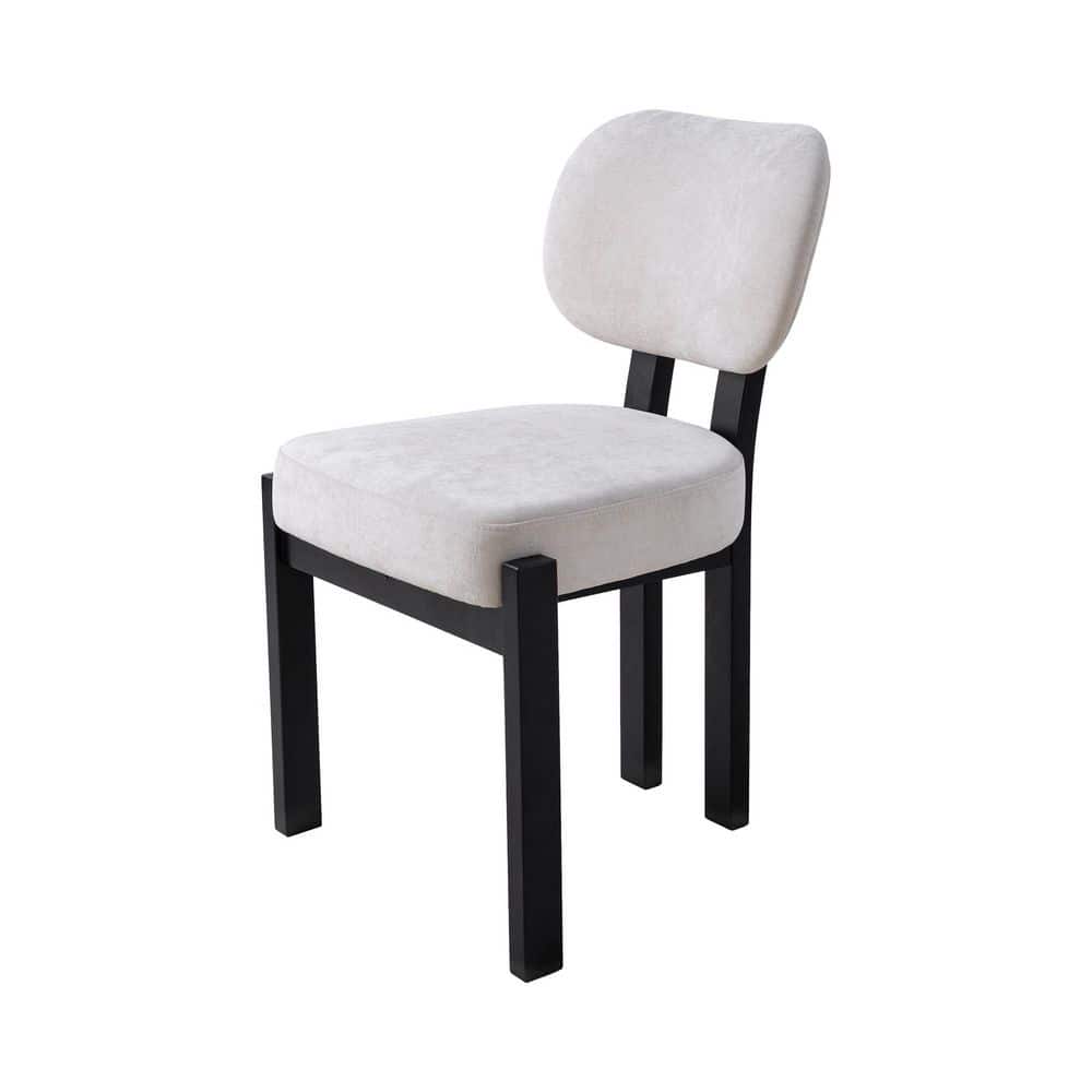 Modern White Upholstered Dining Chairs with Black Solid Wood Legs (Set of 6)