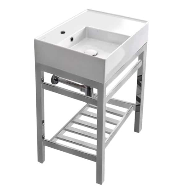 Nameeks Teorema 2 Ceramic Console Sink Basin in White with Chrome Legs