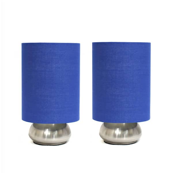 Creekwood home 9 in. Chic Elongated Shade Mini Touch Lamp Duo, for Bedroom, Living Room, Hallway, Brushed Nickel with Blue Shades
