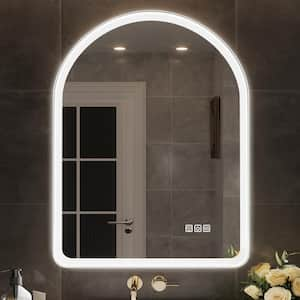 Lindia 30 in. W x 40 in. H Arched Framed Anti-Fog Lighted Wall Mount Bathroom Vanity Mirror in White