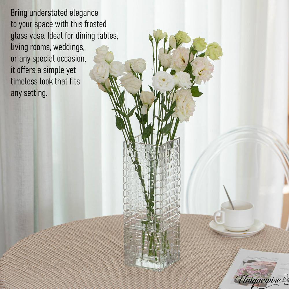 Uniquewise 12" Frosted Clear Glass Square Table Vase