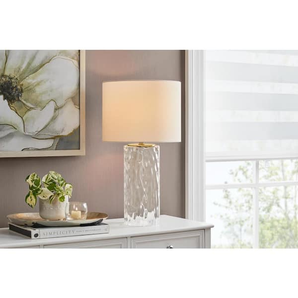 Hampton Bay Krislyn 24 in. Clear Water Glass Table Lamp with White Linen Shade