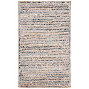 Cape Cod Natural/Blue Doormat 3 ft. x 5 ft. Braided Striped Area Rug
