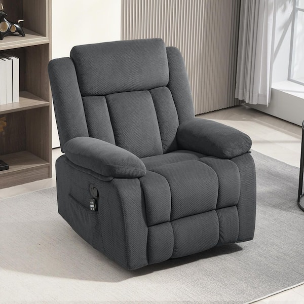 Vibration Massage Recliner Chair with Heat, Oversized Swivel Polyester Rocker, Manual Reclining with Footrest, Gray