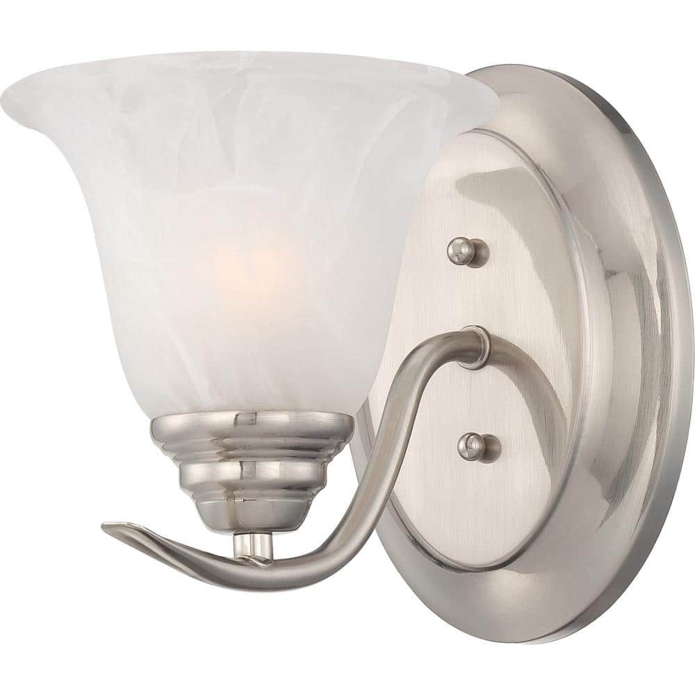 Trinidad 1-Light Indoor Brushed Nickel Bath or Vanity Wall Mount Sconce with Alabaster Glass Bell Shade -  Volume Lighting, V5231-33