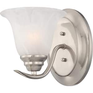 Trinidad 1-Light Indoor Brushed Nickel Bath or Vanity Wall Mount Sconce with Alabaster Glass Bell Shade
