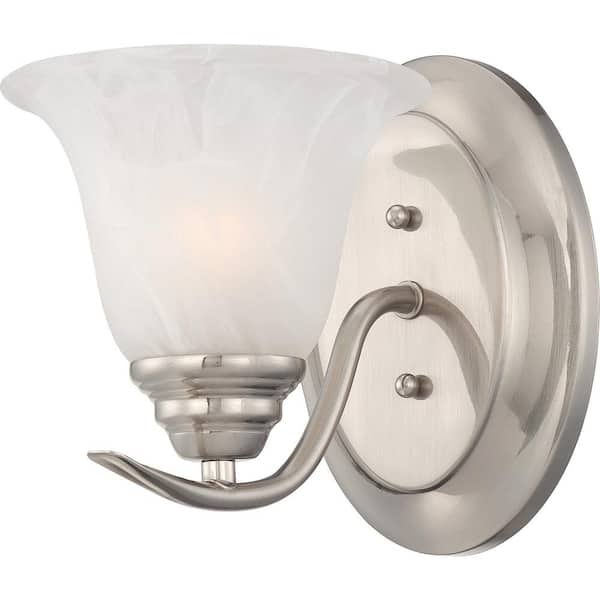Volume Lighting Trinidad 1-Light Indoor Brushed Nickel Bath or Vanity Wall Mount Sconce with Alabaster Glass Bell Shade