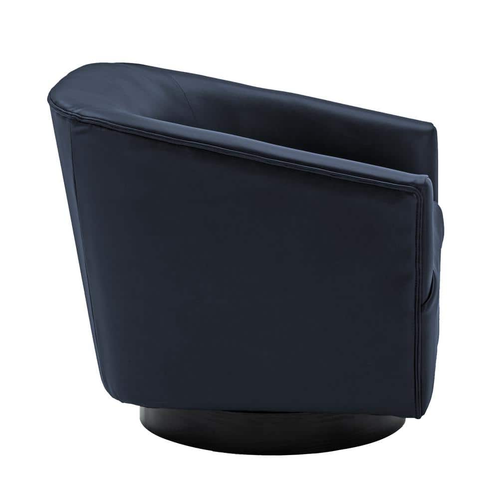 Midnight Blue Faux Leather Swivel Barrel Accent Chair