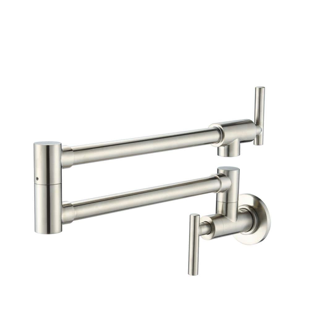 Brushed Nickel Wall-Mounted Pot Filler Faucet with Dual Handles