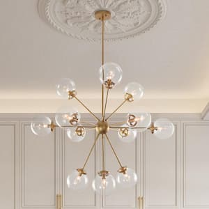 CEDER 12-Light Metal Brass Stupnik Dandelion Modern Chandelier with Sphere Globle Clear Glass Shades for Dining Room