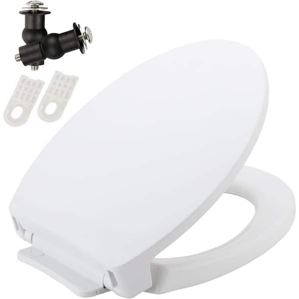 Elongated Soft Close Heavy Duty Front Toilet Seat in White Quiet No Slam Non Slip Easy Clean Fits Extended Toilets