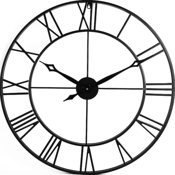 Unbranded 30 in. Matt Black Analog Metal Wall Clock for Living Room Decor