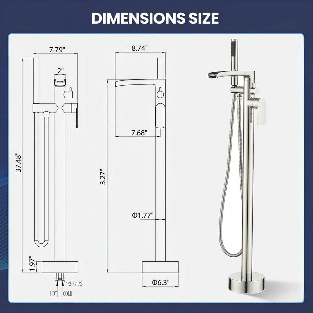 Matte Black Brass Floor-Mounted Freestanding Tub Filler