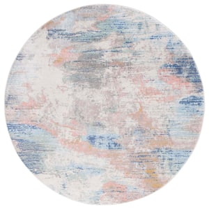 Skyler Collection Beige Blue/Pink 7 ft. x 7 ft. Abstract Striped Round Area Rug