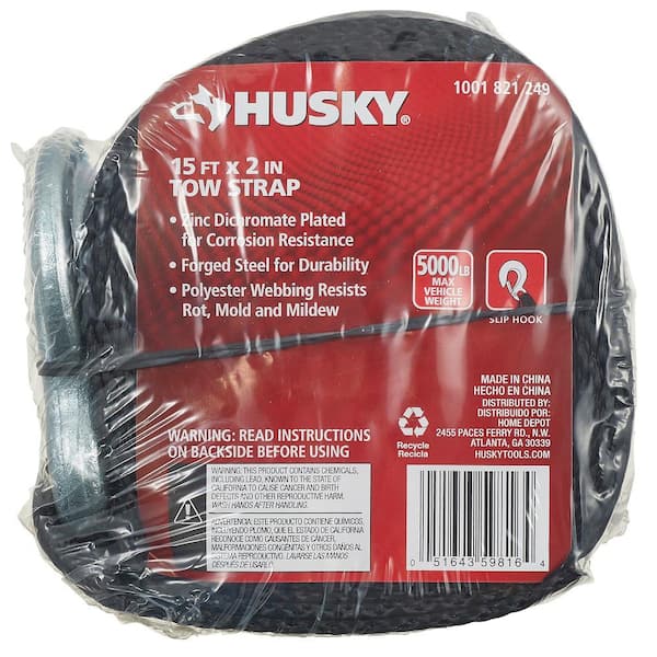 Husky 2 in. x 15 ft. Tow Strap with Hooks 59816 - The Home Depot