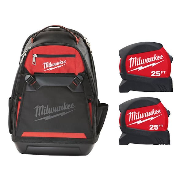Milwaukee Jobsite Backpack with 25 ft. x 1.2 in. Compact Wide Blade Tape Measure (2-Pack)