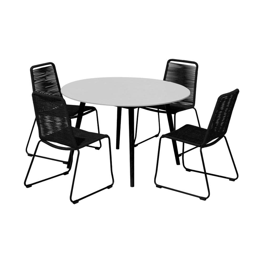 Sydney and Shasta Black 5-Piece Wood Round Outdoor Dining Set