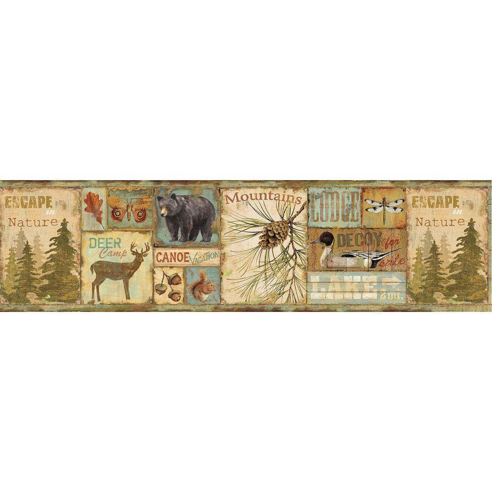 Chesapeake Attitash Aqua Deer Camp Aqua Wallpaper Border Tll01591b The Home Depot