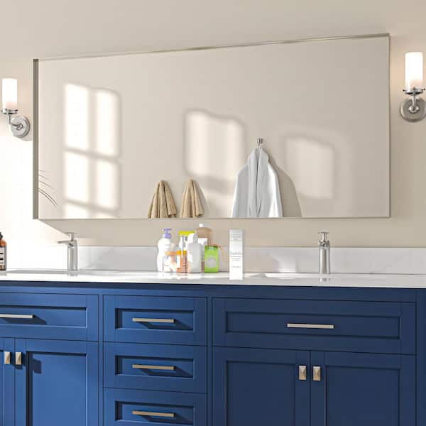 TOOLKISS 72 in. W x 32 in. H Rectangular Aluminum Framed Wall Bathroom Vanity Mirror in Silver