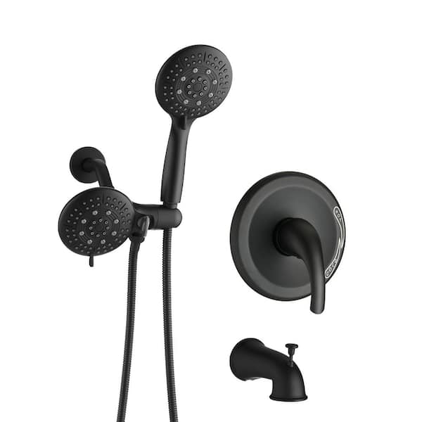 Tahanbath Single Handle 7 Function Rain Freestanding Tub Faucet with Handheld Shower in Matte Black
