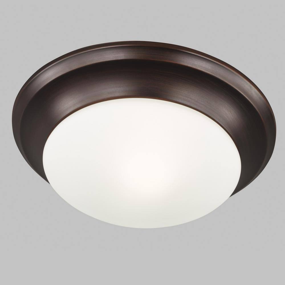Bronze and Satin Etched Glass 9" Flush Mount Light