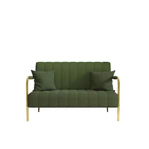 58.7 in Wide Round Arm Teddy Fabric Rectangle Modern Sofa in Green