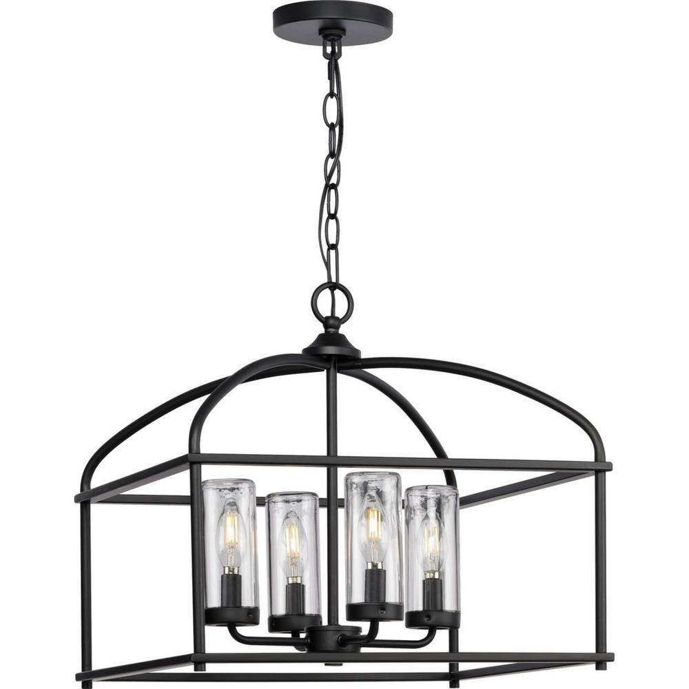 Swansea Matte Black Steel Outdoor Cage Chandelier with Clear Glass Shades