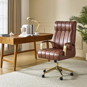 Costante Brown Mid-Century Modern Leather Ergonomic Executive Office Chair with Metal Feet