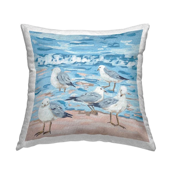 Stupell Industries Sandpipers Blue Beach Waves Blue Square Outdoor Throw Pillow