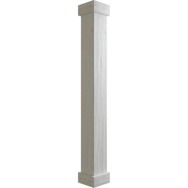 Ekena Millwork 8 in. x 8 ft. Rough Sawn Endurathane Faux Wood Non-Tapered Square Column Wrap with Standard Capital and Base