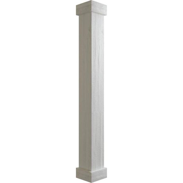 Ekena Millwork 16 in. x 5 ft. Rough Sawn Endurathane Faux Wood Non-Tapered Square Column Wrap with Standard Capital and Base