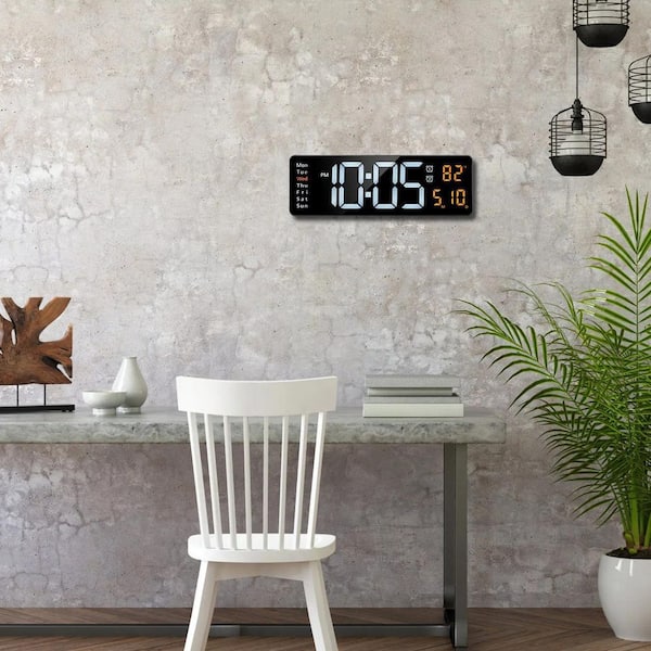 Afoxsos 15.7 in. Black LED Digital Wall Clock with Remote, 3