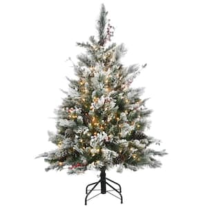 4.5 ft. Snowy Bedford Pine Artificial Christmas Tree with 450 Clear Lights