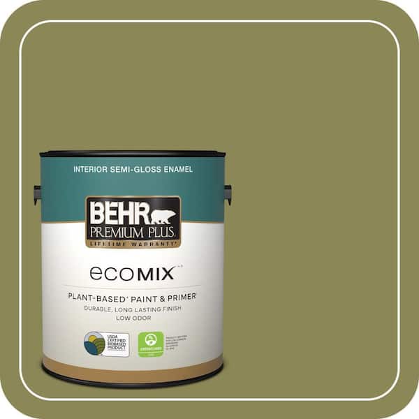 1 gal. #S340-6 Fertile Green Semi-Gloss Enamel EcoMix Plant-Based Interior Paint & Primer