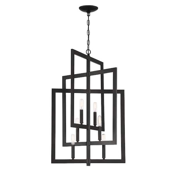 Portrait 60-Watt 6 Light Espresso Finish Hanging Foyer Kitchen Dining Pendant Light, No Bulbs Included