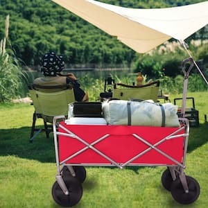 3.9 cu.ft. Steel Garden Cart, Micro Collapsible Beach Trolley Cart, Camping Folding Wagon, Beach Shopping, Red